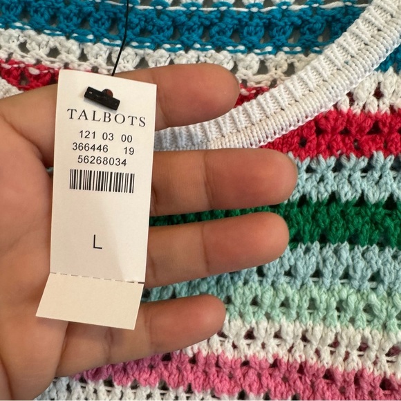 Talbots Colorful Striped Sleeveless Crochet Knit Top Beachy Boho L - Picture 4 of 6